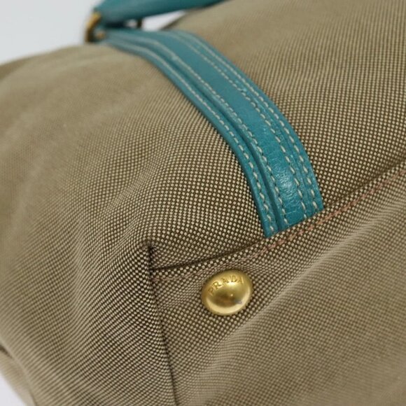 PRADA Hand Bag Canvas 2way Beige Gold Auth 138843 - Picture 4 of 16